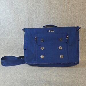 OGIO Messenger Laptop Shoulder Bag Blue Padded Quilted Polka Dot Lining